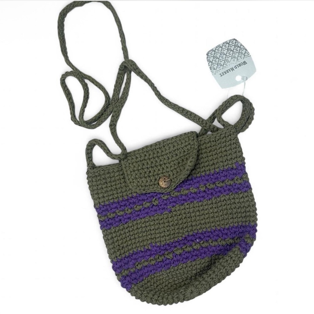 Cost Plus World Market Olive and Violet Crochet Crossbody Bag